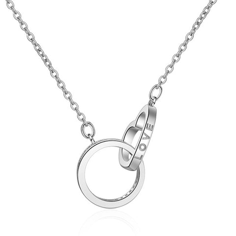 925 Sterling Silver Double Circle Love Heart Necklace